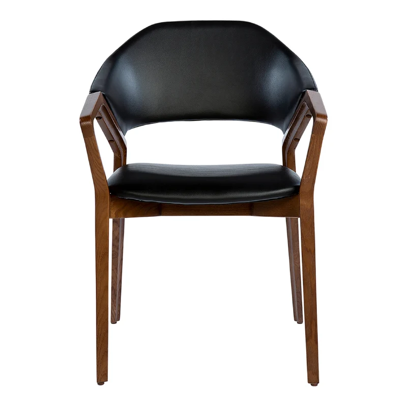 Chaise de salle à manger en cuir et en bois de frêne teint noyer - Mila