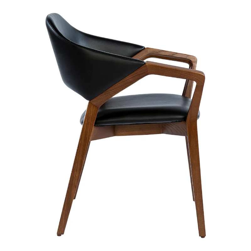 Chaise de salle à manger en cuir et en bois de frêne teint noyer - Mila