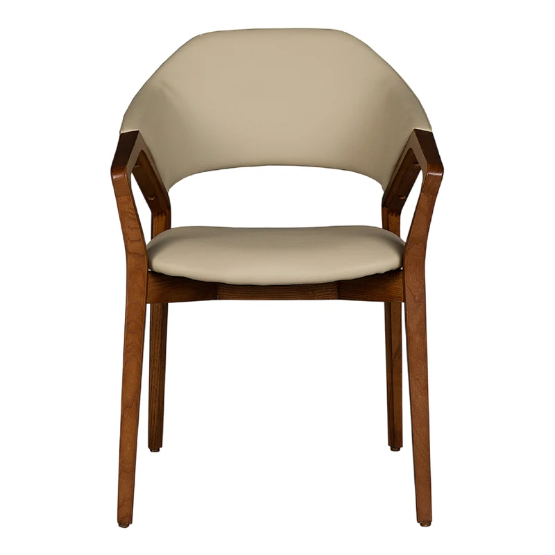 Chaise de salle à manger en cuir et en bois de frêne teint noyer - Mila
