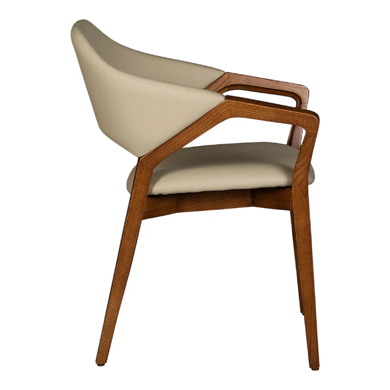 Chaise de salle à manger en cuir et en bois de frêne teint noyer - Mila