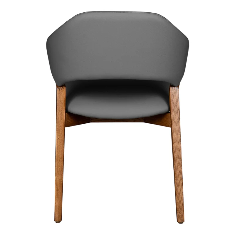 Chaise de salle à manger en cuir et en bois de frêne teint noyer - Mila