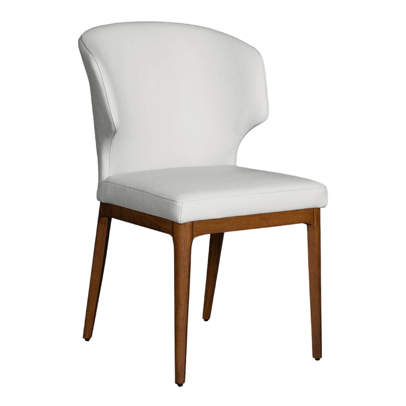 Chaise de salle à manger rembourrée en cuir et bois de chêne teint noyer - Tania