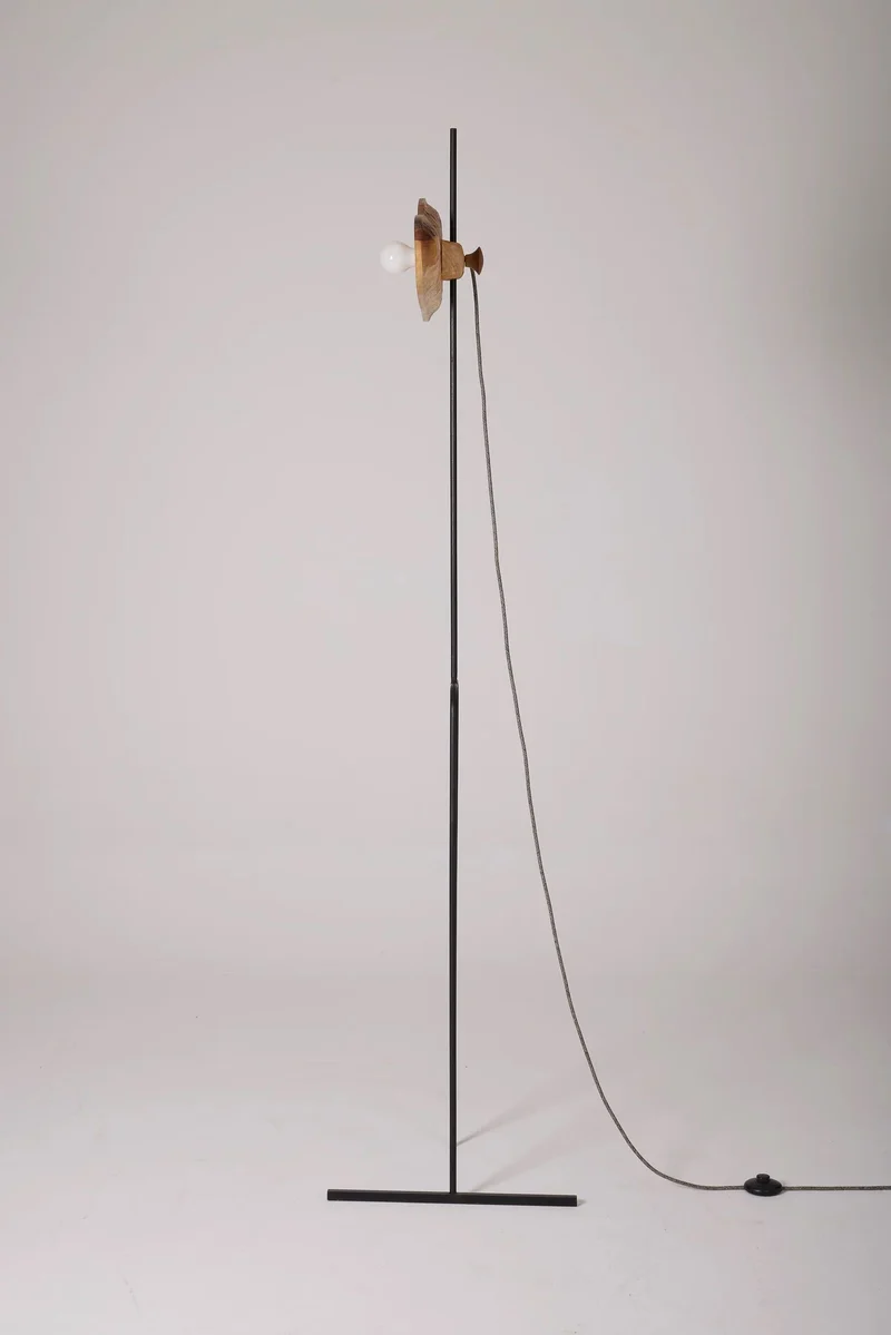Sculpted Wallnut 'Oiseau' Steel Floor Lamp