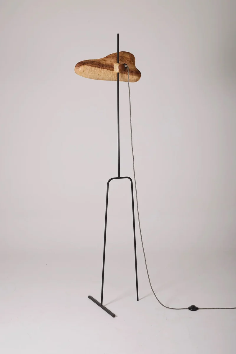 Sculpted Wallnut 'Oiseau' Steel Floor Lamp