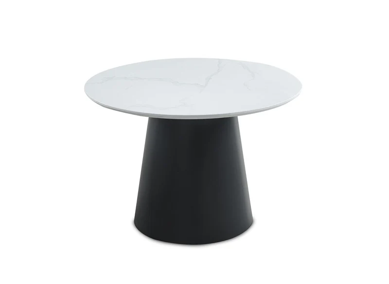 Table à manger ronde plateau effet marbre blanc 4 personnes 120cm AUBREY