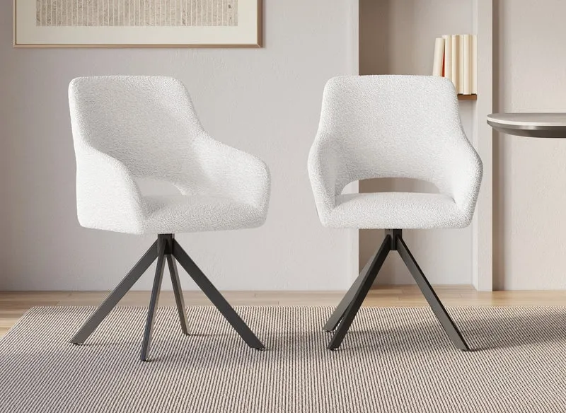 Lot de 2 chaises pivotantes design en tissu bouclette blanc écru CIEL