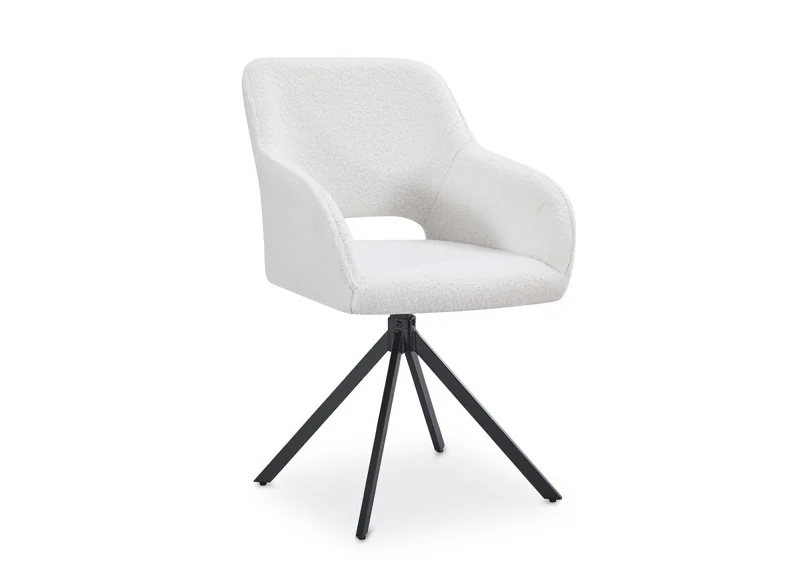 Lot de 2 chaises pivotantes design en tissu bouclette blanc écru CIEL