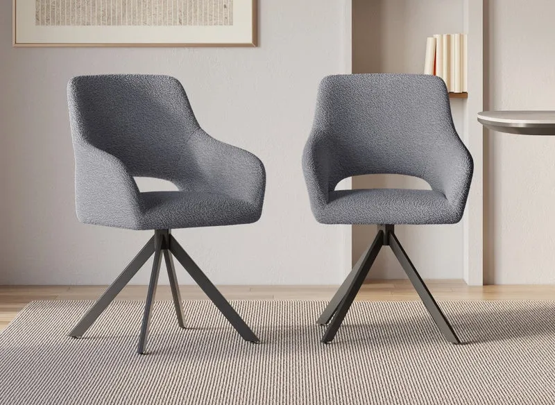 Lot de 2 chaises pivotantes design en tissu bouclette gris CIEL