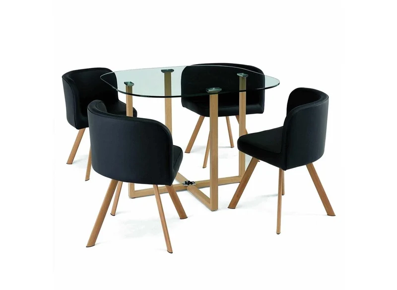 Ensemble table + 4 chaises encastrables noires FLEN