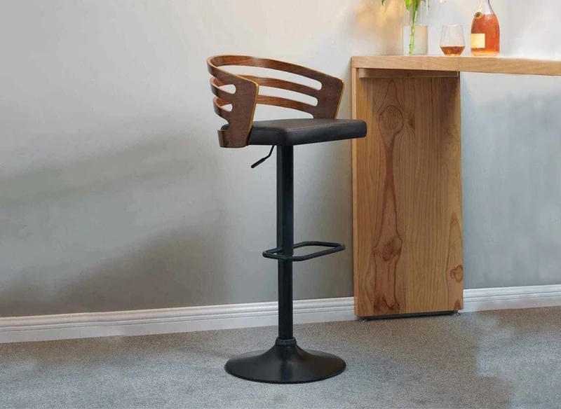 Tabouret de bar design en bois et simili noir AIDEN