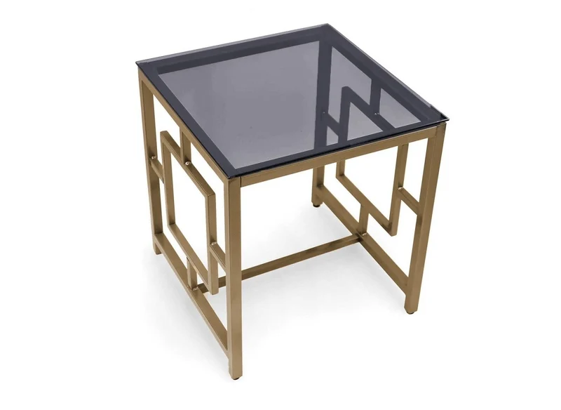 Table basse design en verre noir et métal doré carrée PABLO