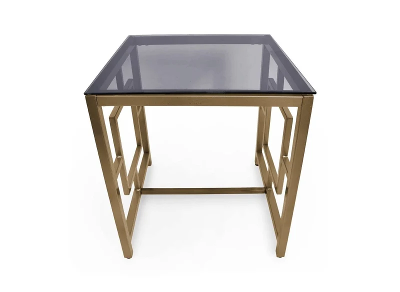 Table basse design en verre noir et métal doré carrée PABLO