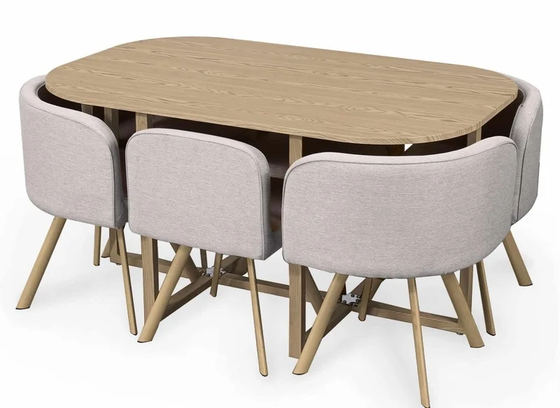 Ensemble table + 6 chaises encastrables beige FLEN XL