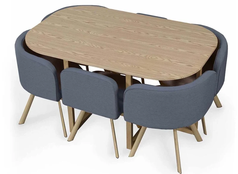 Ensemble table + 6 chaises encastrables gris FLEN XL