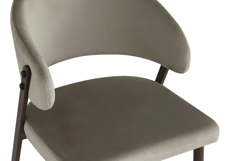 Chaise de table velours taupe pieds noyer - Alba x4