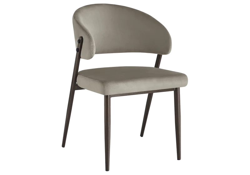 Chaise de table velours taupe pieds noyer - Alba x4