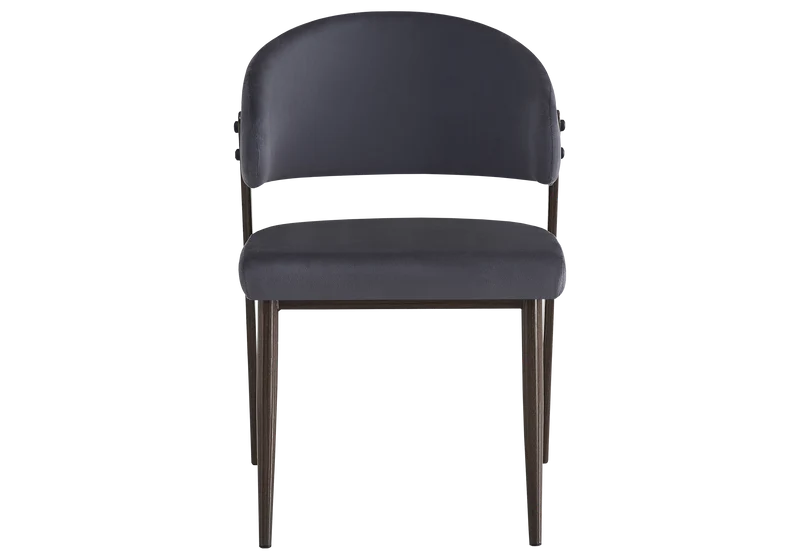 Chaise de table velours anthracite pieds noyer - Alba x4