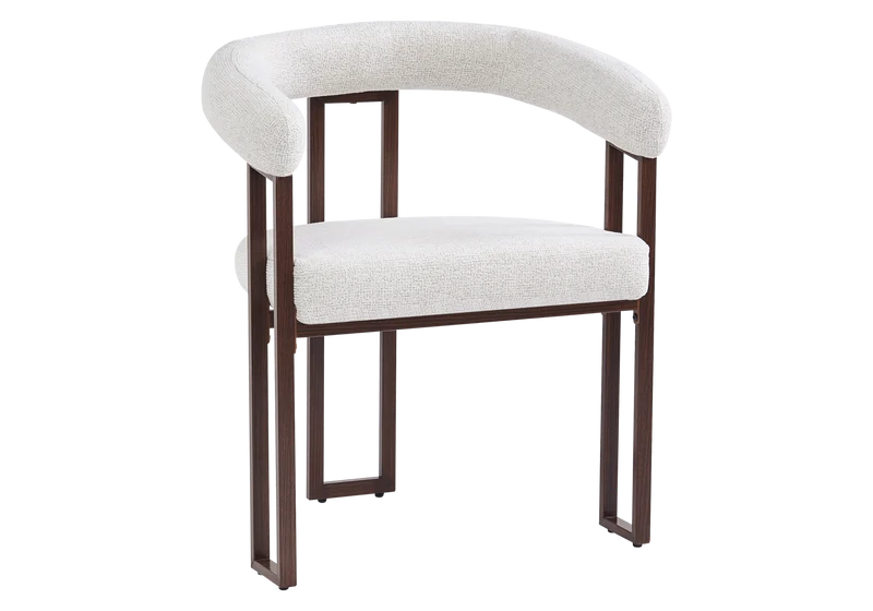 Fauteuil de table tissu chiné écru pieds noyer - Soho x4