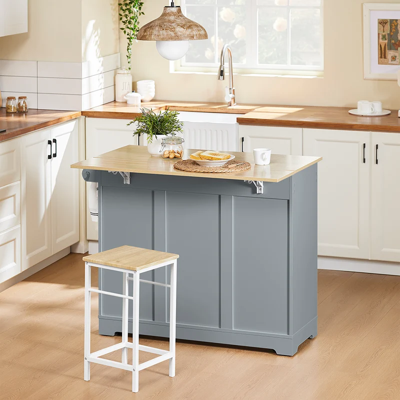 SoBuy FKW129-HG Desserte Cuisine avec Roues Cachées, 2 Tiroirs, Étagères Réglables et Porte-serviette – L115×P68,7×H91 cm, Charge 98 kg, MDF + PB, Gris
