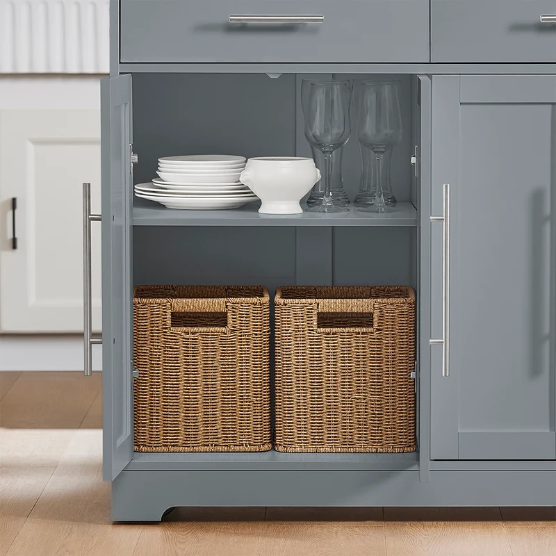 SoBuy FKW129-HG Desserte Cuisine avec Roues Cachées, 2 Tiroirs, Étagères Réglables et Porte-serviette – L115×P68,7×H91 cm, Charge 98 kg, MDF + PB, Gris