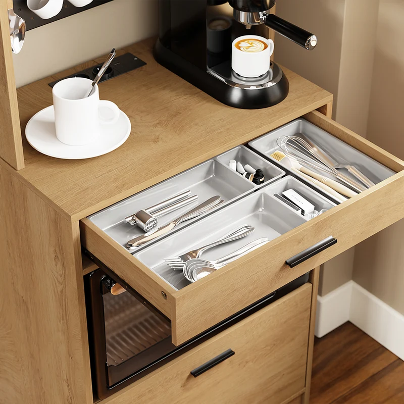 SoBuy FSB98-E-N Buffet de Cuisine – 2 Prises & 2 USB, Lampe LED, Niche Micro-Ondes, 60×40×170 cm