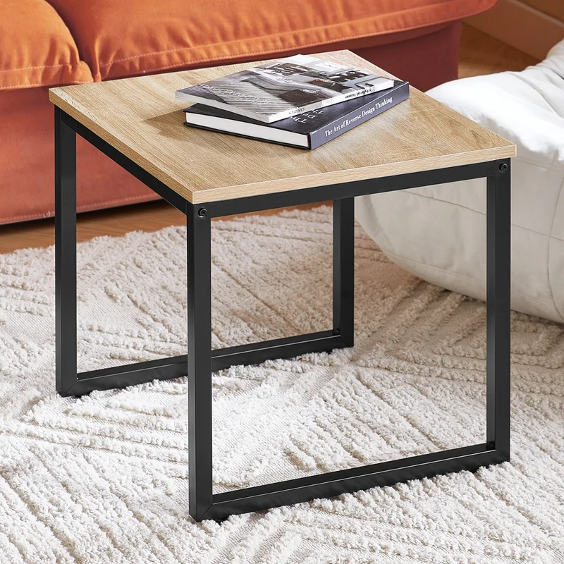 SoBuy FBT42-N Tables Basses Gigognes, Lot de 2 Tables d'Appoint Empilables, Style Industriel, Effet Bois avec Structure Métal Noir