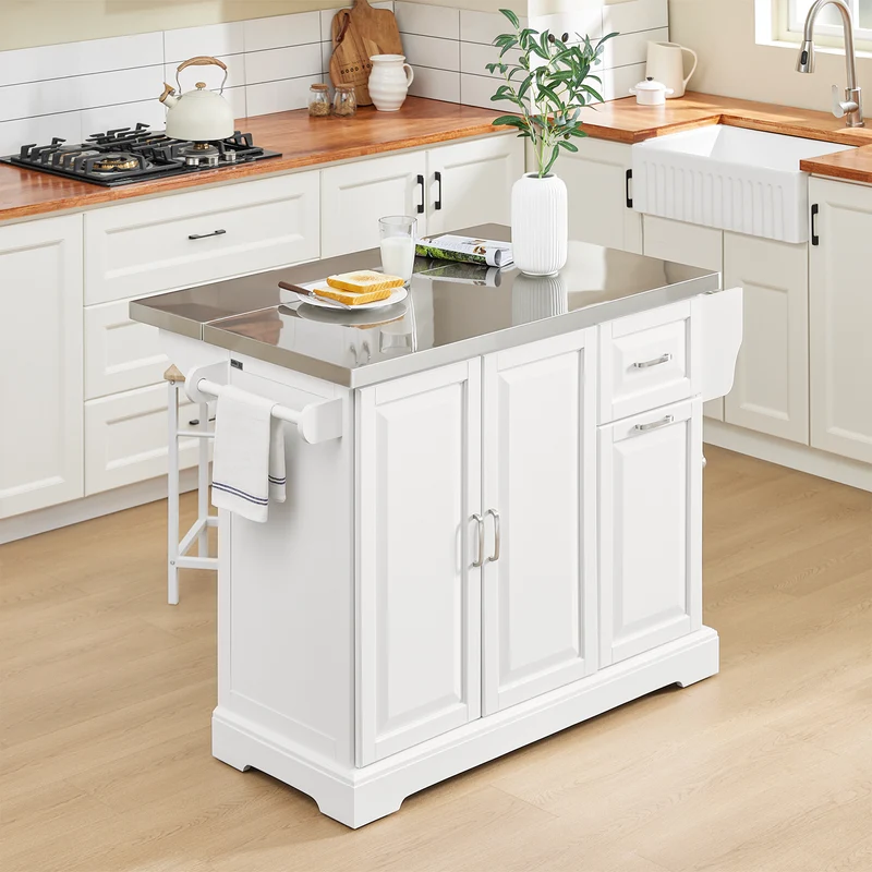 SoBuy FKW128-ST Desserte Cuisine avec Roulettes et Plan de Travail Extensible, Mobile, pour Cuisine et Salle à Manger, Pratique – L130×P46/71×H91 cm, Blanc