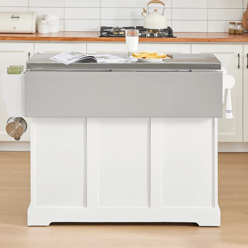 SoBuy FKW128-ST Desserte Cuisine avec Roulettes et Plan de Travail Extensible, Mobile, pour Cuisine et Salle à Manger, Pratique – L130×P46/71×H91 cm, Blanc