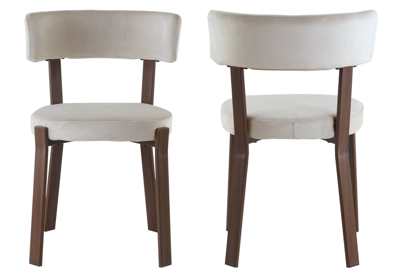Chaise en velours beige et pieds noyer - Como x4