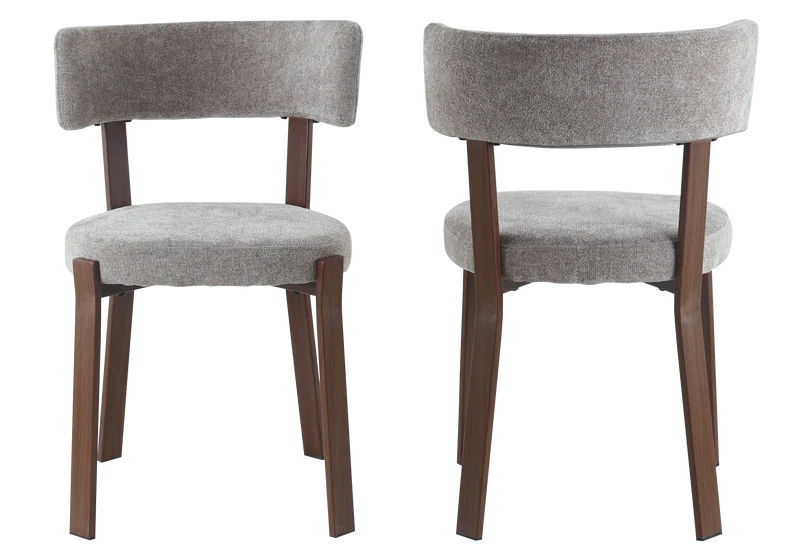 Chaise en tissu chiné taupe et pieds noyer - Como x4