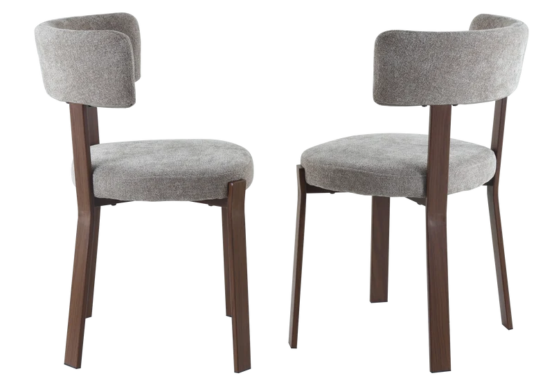 Chaise en tissu chiné taupe et pieds noyer - Como x4