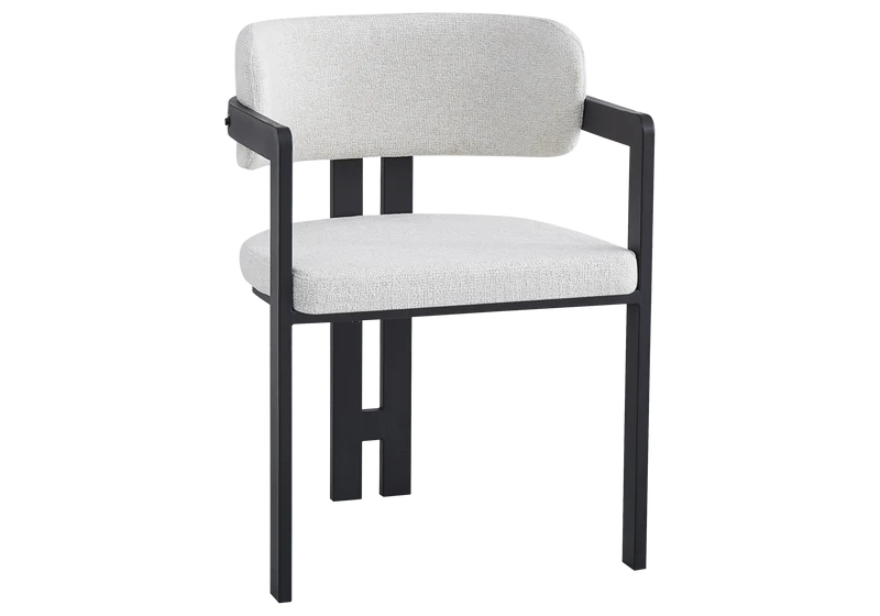 Fauteuil de table bouclé beige pieds noirs - Lyra x2