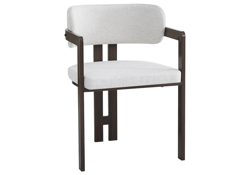 Fauteuil de table bouclé beige bois noyer - Lyra x2