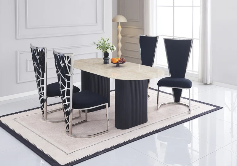 Chaise dossier haut velours noir argent - Véga x2