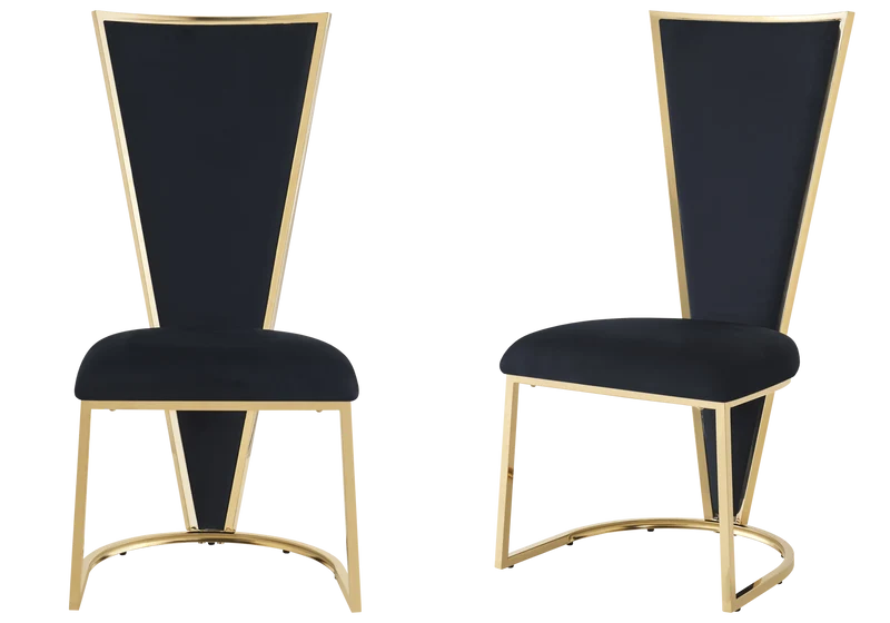 Chaise dossier haut velours noir doré - Véga x2