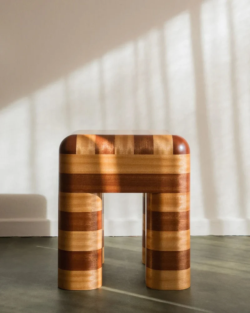 "Marcello" - Wooden Striped Stool / Side Table