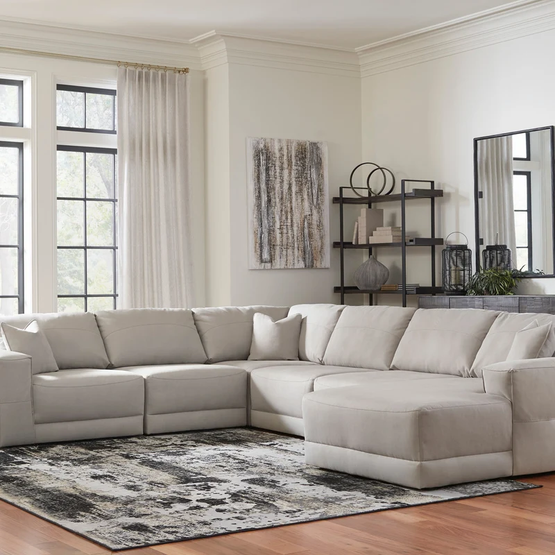 Sectionnel 6 pièces surdimensionné aspect cuir gris avec chaise longue - Next-Gen Gaucho