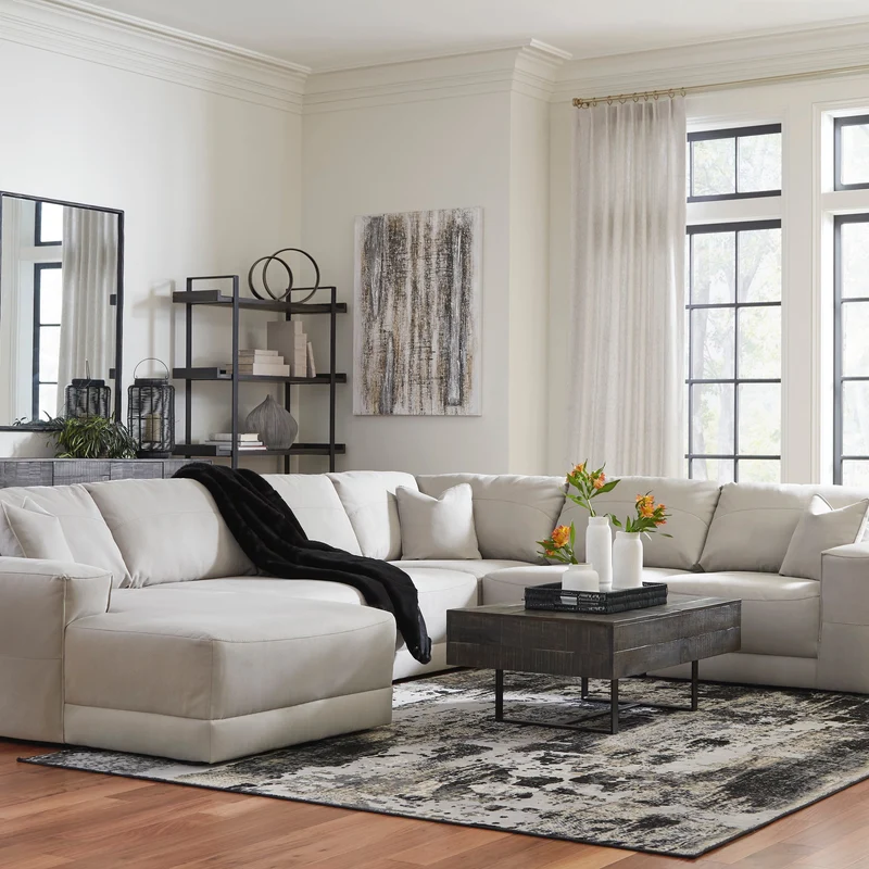 Sectionnel 6 pièces surdimensionné aspect cuir gris avec chaise longue - Next-Gen Gaucho