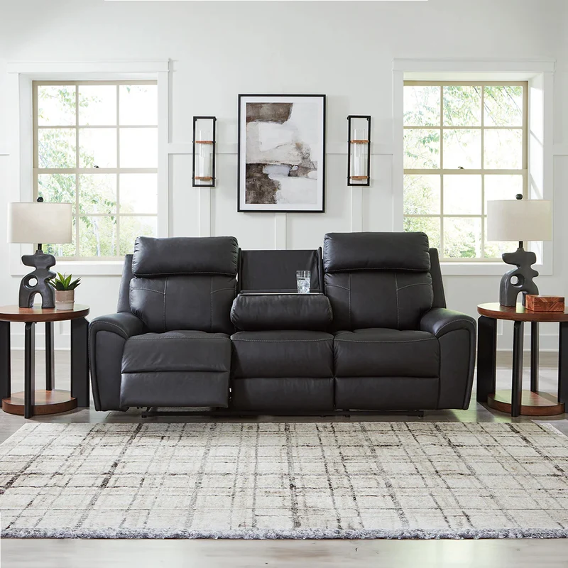 Sofa inclinable aspect cuir noir avec table centrale rabattable - Montacute