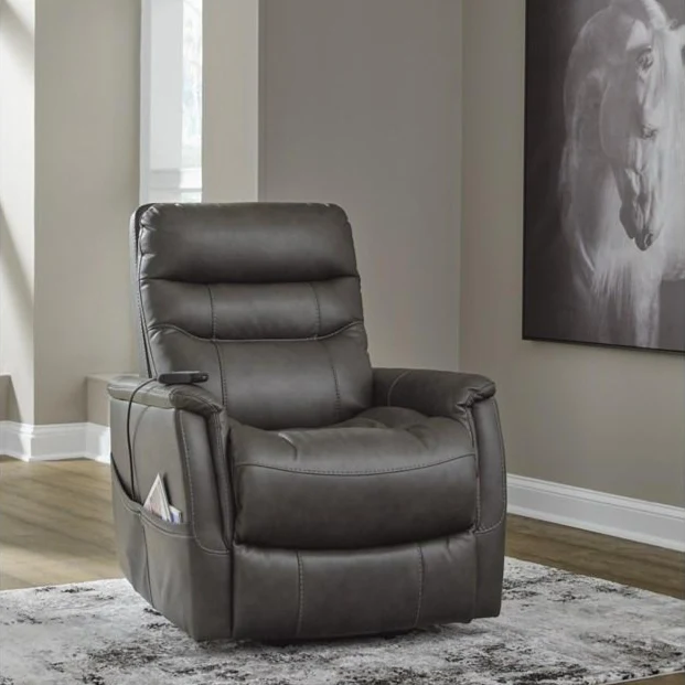Fauteuil lève-personne inclinable motorisé, chauffant et massant aspect cuir gris foncé - Strawbill