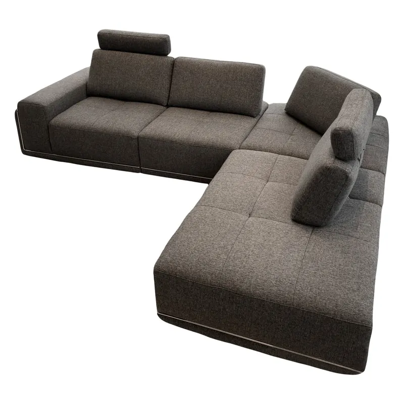 Sectionnel en tissu gris avec dossiers amovibles - KF.2606
