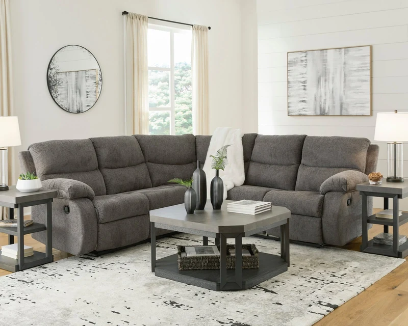 Sectionnel inclinable 2 pièces en tissu gris étain - Museum