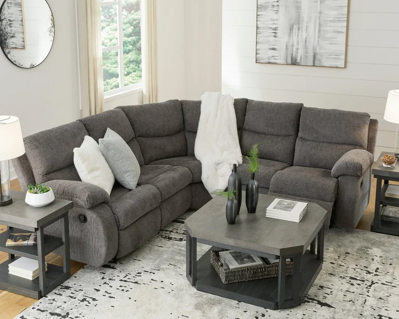 Sectionnel inclinable 2 pièces en tissu gris étain - Museum