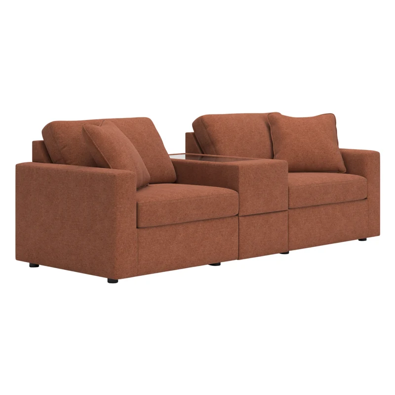 Sectionnel 3 pièces en tissu brun avec console & coussins - Modmax