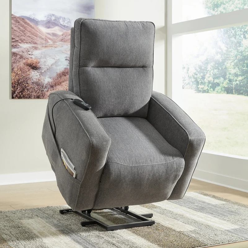 Fauteuil lève-personne inclinable motorisé en tissu gris avec siège chauffant et massant - Starganza