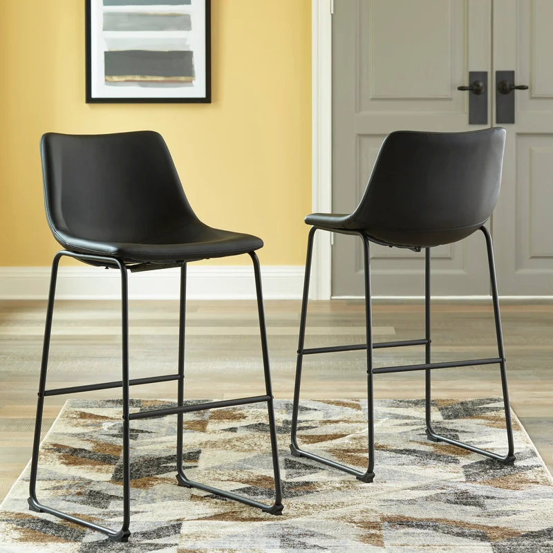 Ensemble de 2 tabourets de comptoir aspect cuir noir - Centiar