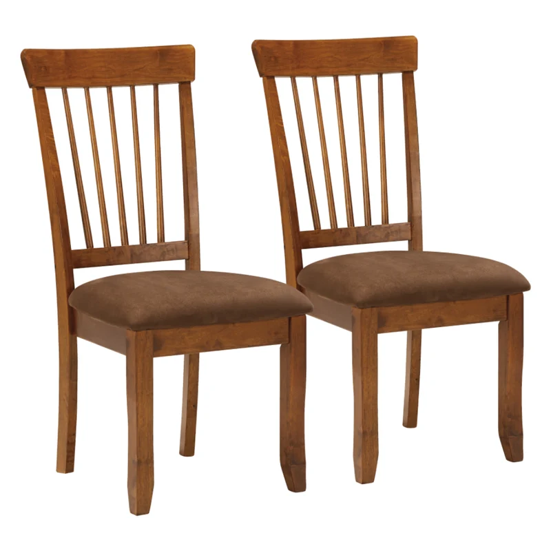 Ensemble de 2 chaises de salle à manger en bois avec assise rembourrée en tissu brun - Berringer