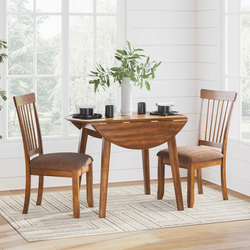 Ensemble de 2 chaises de salle à manger en bois avec assise rembourrée en tissu brun - Berringer