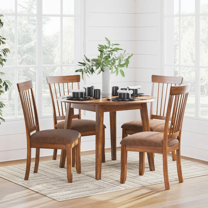 Ensemble de 2 chaises de salle à manger en bois avec assise rembourrée en tissu brun - Berringer