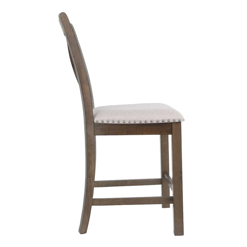 Ensemble de 2 tabourets de bar en bois avec assise rembourrée en tissu beige - Moriville